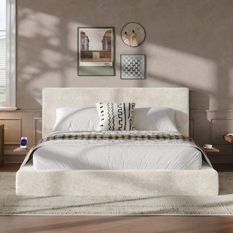 Structure de lit avec table d'appoint coulissante réglable, Queen