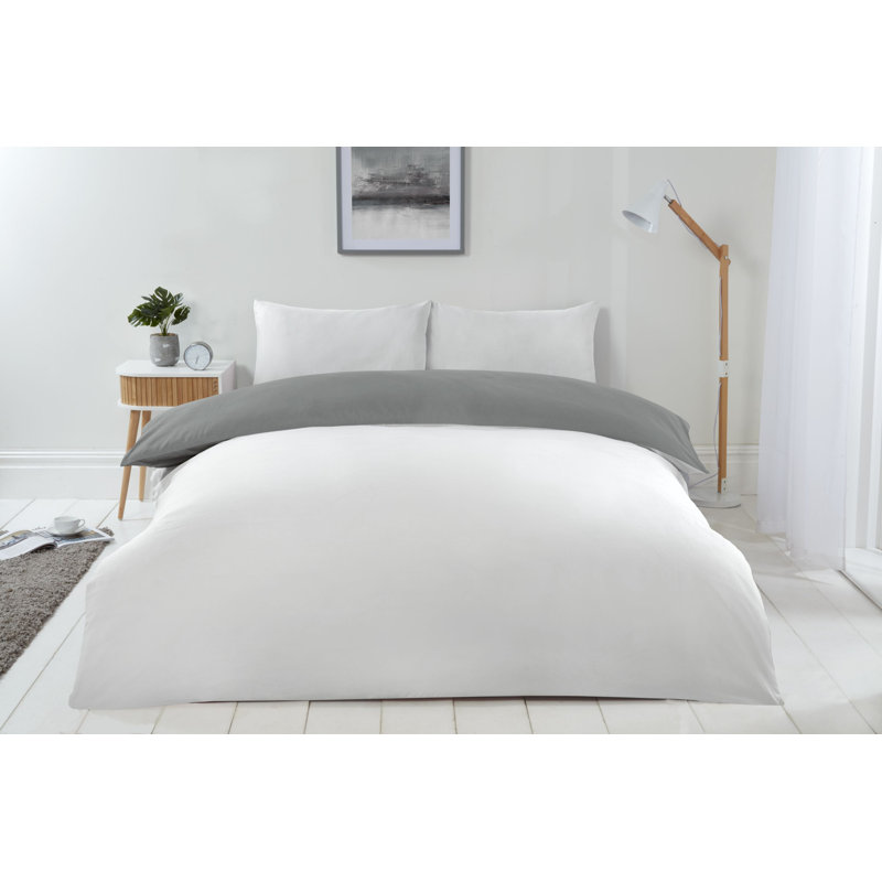 Kirke Polyester No Pattern Duvet Cover Set with Pillowcases Included, Kingsize - 2 Standard Pillowcases, Grey/White