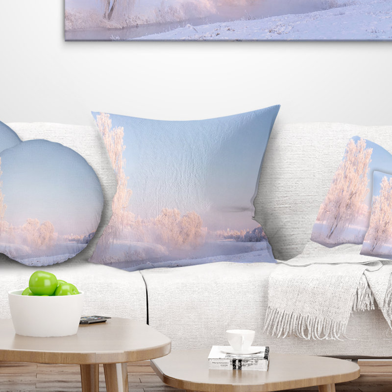 Arbre de cristal blanc et paysage - coussin imprimé paysage, 16 po x 1 po, Coussin décoratif
