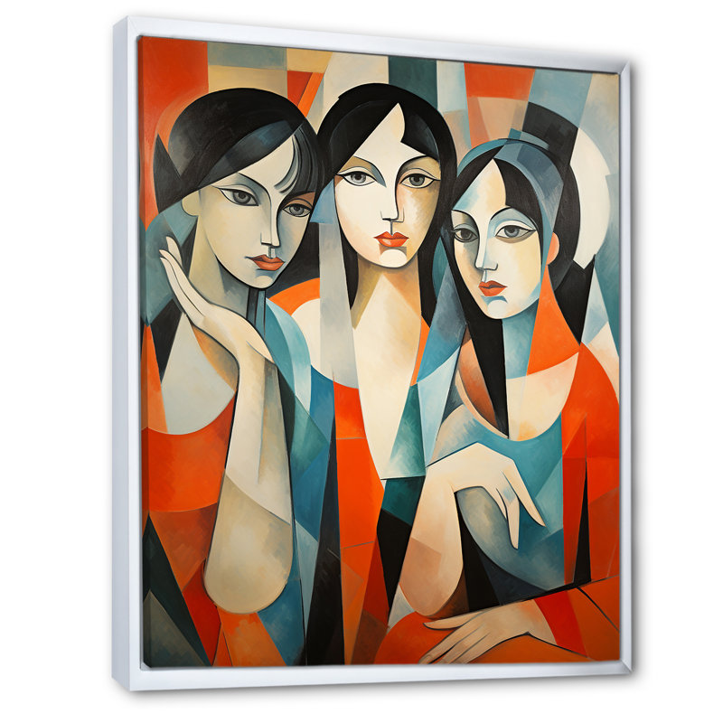 Chef-d'œuvre Les Demoiselles Davignon IV - Portrait, décoration murale, H 32 po x l 16 po x P 1 po, Cadre flottant blanc