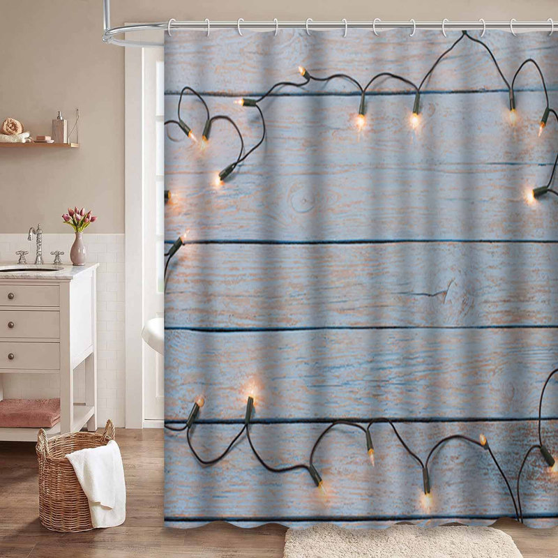 Bannière de Noël rustique avec bordure en bois bleue et abstrait avec 12 crochets, L 72 po x l 72 po