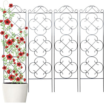  Treillis de jardin en métal 48 po H x 12,5 po pour plantes grimpantes (ensemble de 4) - Support en acier robuste antirouille pour fleurs d'intérieur / extérieur en pot