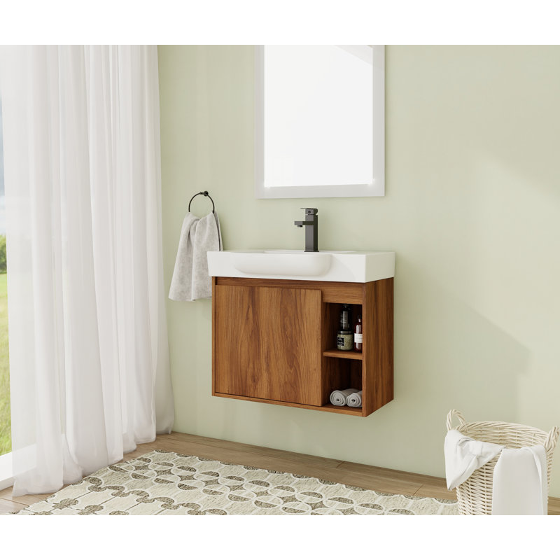 28'' Wall-Mounted Floating Bathroom Vanity with Ceramic Top and Soft-Close Door
