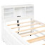 Lit simple blanc avec espace de rangement pour la tête de lit et prise - Tête de lit en bois massif, avec 3 tiroirs