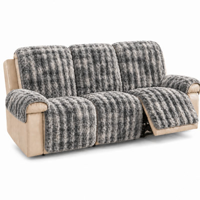 Faux Rabbit Fur Plush Recliner Sofa Cover Set with Separate Armrest Pads, Non-Slip Washable Furniture Protector for Armchair, Loveseat and 3-Seat Sofa