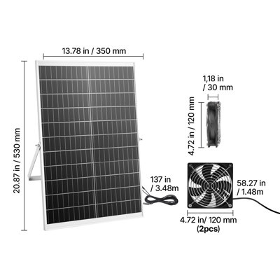 Ventilateur à énergie solaire, panneau solaire de 30 W avec 2 ventilateurs, angle du panneau solaire réglable, haute vitesse de 2668 tr / min, installation flexible, remplacement rapide de l'air pour la serre, tentes de croissance, poulaillers, abris