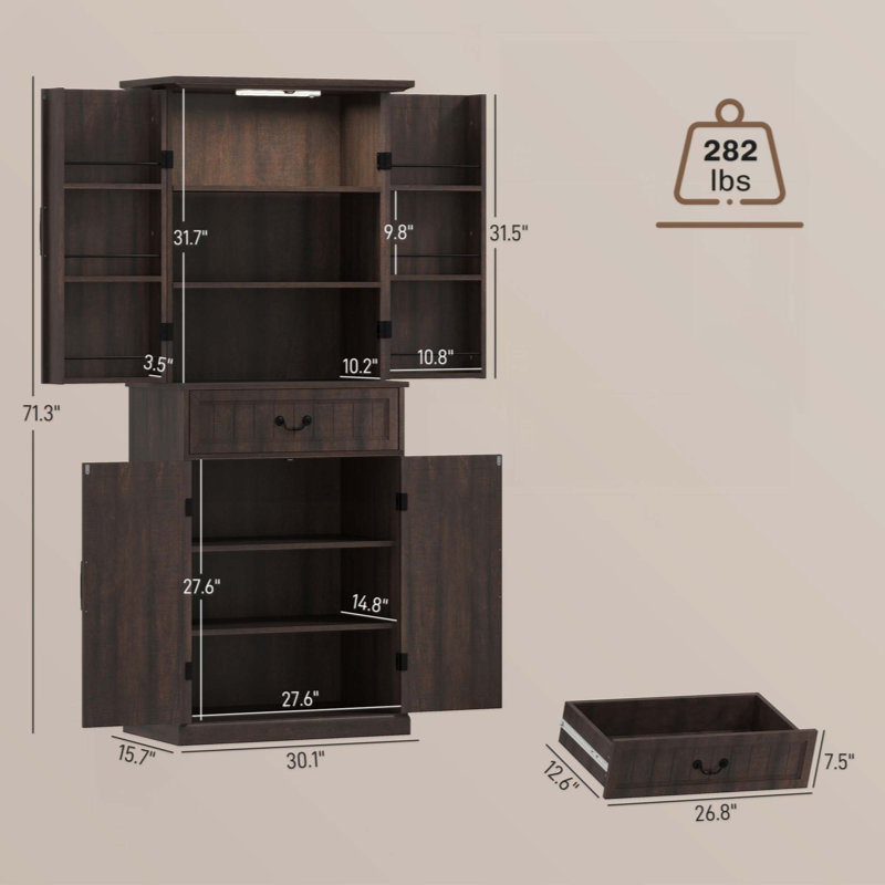 Armoire de rangement de style moderne, armoire de cuisine à DEL, avec tablettes de porte