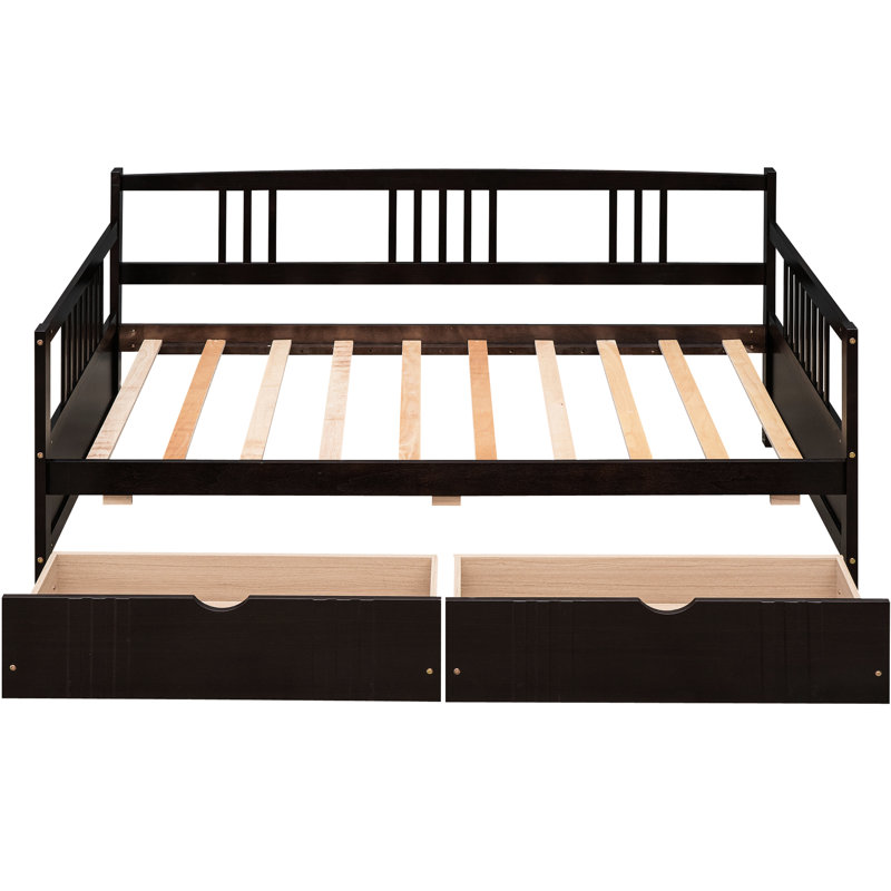 Lit de jour simple avec tiroirs en bois multicolores - Complète les espaces de vie modernes avec deux tiroirs de fabrication solide pour une chambre à coucher