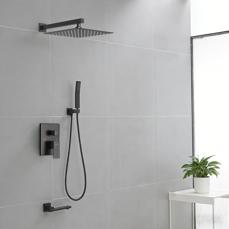 Swiveling Wall Mount Tub Filler Faucet With Handheld Shower, Matte Black