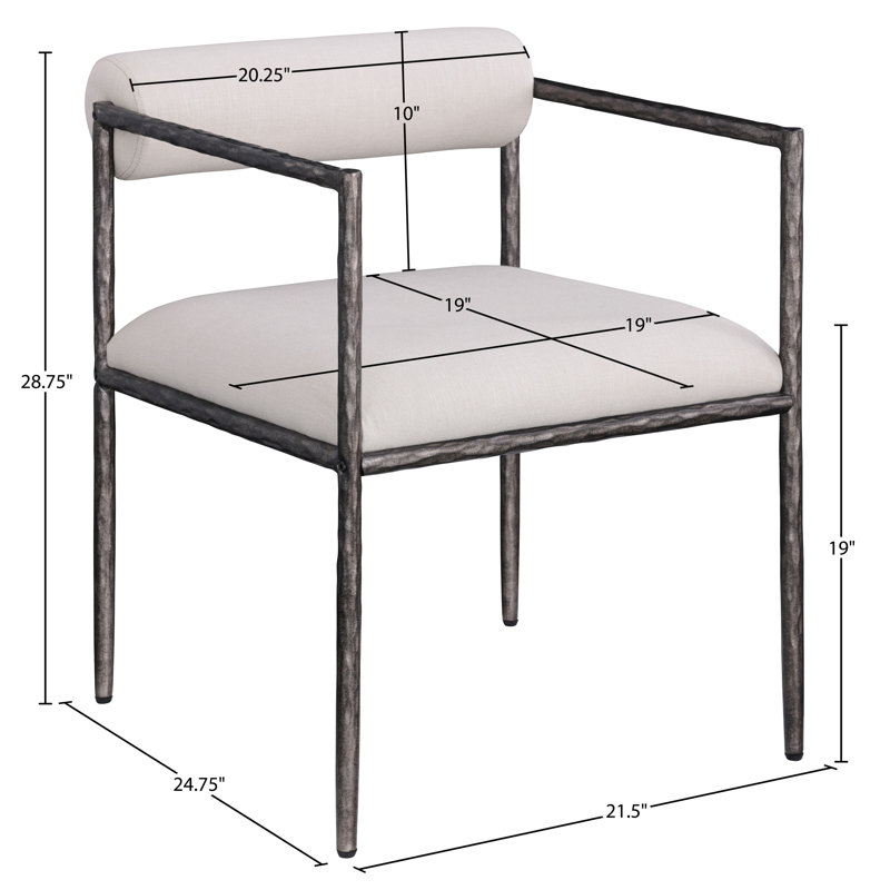 Chaise de salle à manger rembourrée Axis, Noir antique, Tissu texturé en lin beige