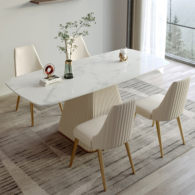 Modern Rectangular Rock Slab Dining Table Sets, 29.5"H x 55.1"L x 31.5"W