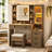 Vanity Desk with LED Mirror & RGB Jewelry Cabinet, Makeup Table with 5 Drawers, Charging Station & Storage Stool, Farmhouse Dressing Table for Bedroom-1412352775
