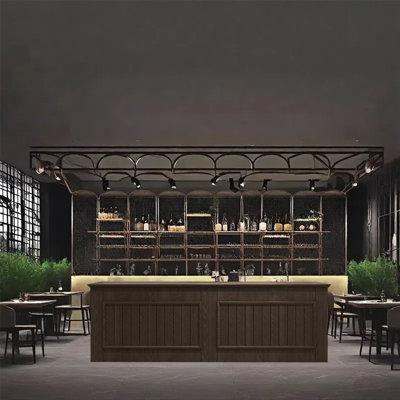 86.61-Inch Multifunctional Bar Cabinet with Stemware Rack, Lockable Drawer, Storage Shelves and Display by KPXU Bar Counter