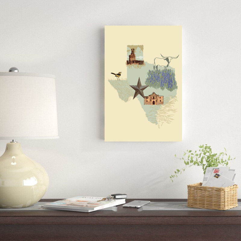 «Illustrated State-Texas» par Jacob Green - reproduction d'art sur toile tendue, H 18 po x l 12 po
