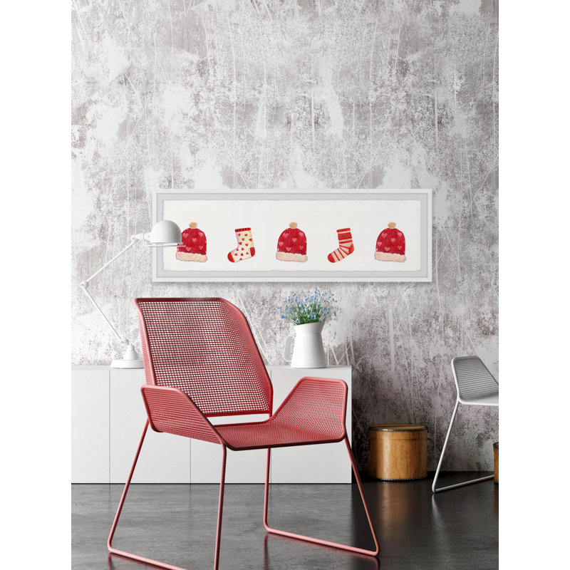 Santa Hat And Christmas Socks - Single Picture Frame Panoramic Painting, 25cm H x 76cm W x 3.81cm D