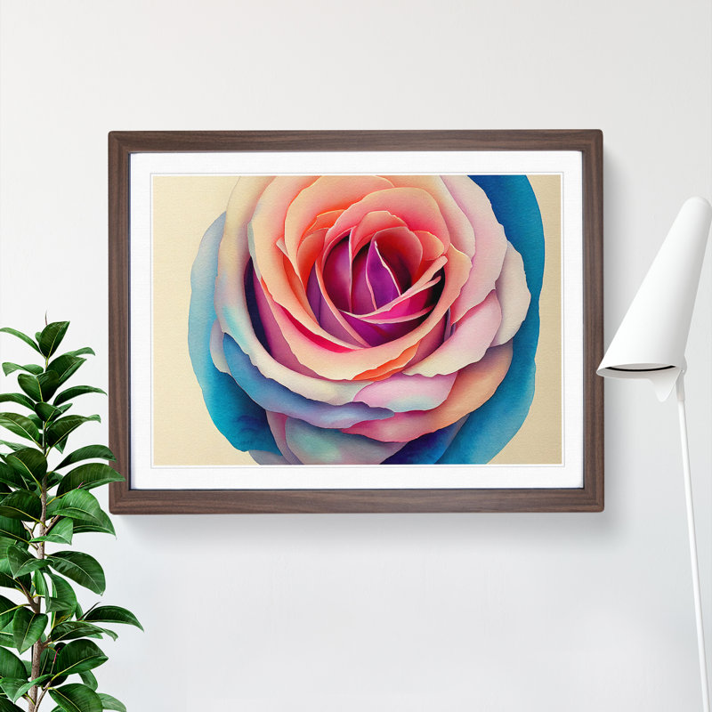 Watercolour Rose Flower Vol.4 - Single Picture Frame Print, 25cm H x 34cm W, Brown