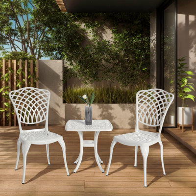 3 Piece Patio Furniture Set White Bistro Set Rustproof Cast Aluminum S 2 Chairs And 1 Round Table Outdoor, Garden Patio Balcony