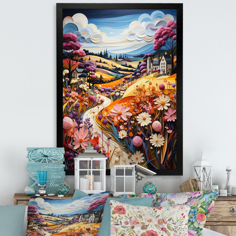 «Whimsical Magical Fields II», reproduction sur toile, H 40 po x l 30 po x P 1,5 po, Cadre simple noir