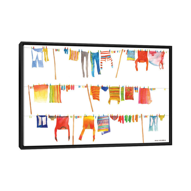 «Laundry» par Maja Wronska, impression sur toile, H 18 po x l 26 po x P 1,5 po, Toile avec cadre noir