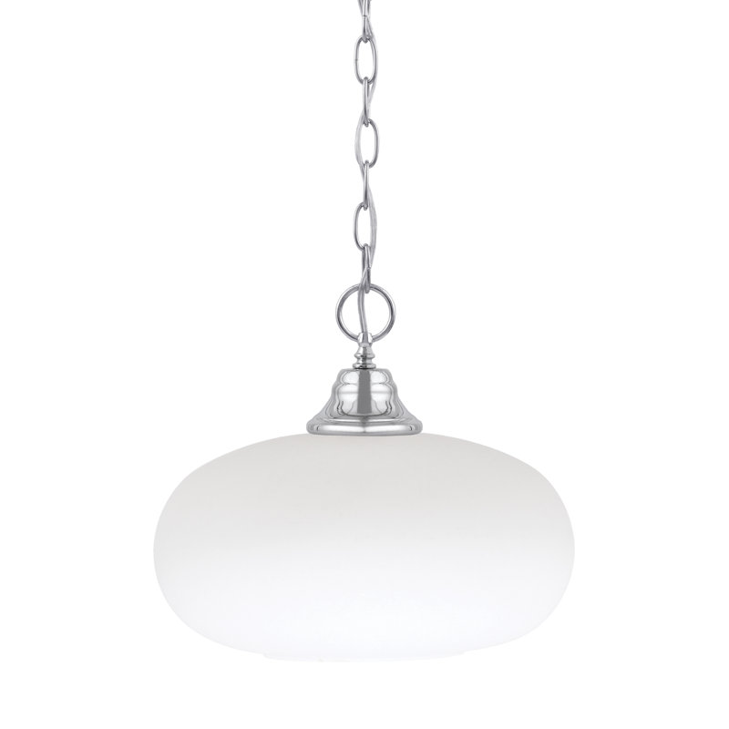 Luminaire suspendu à chaîne avec verre 13 po Aeronwen, Blanc, Chrome