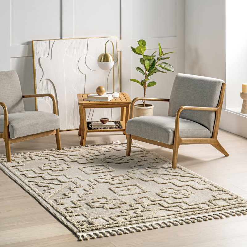 Roslin Moroccan High-Low Tasseled Area Rug, Rectangle 4' x 6'