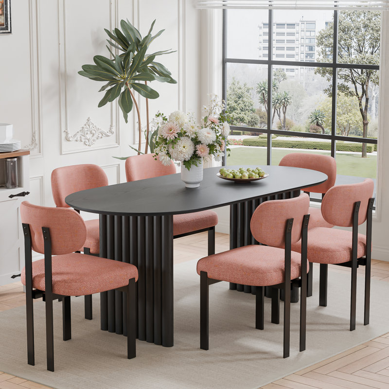 Collado 6 - Person Soild Wood Double Pedestal Dining Sets, Black, Orange