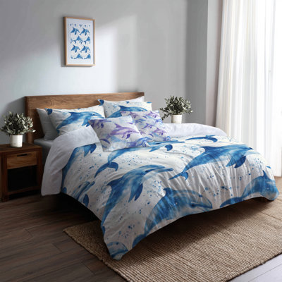 Kids Ocean Animals Comforter Set 6 Pcs - Marine Dolphin Drift Comforter Bedding Set