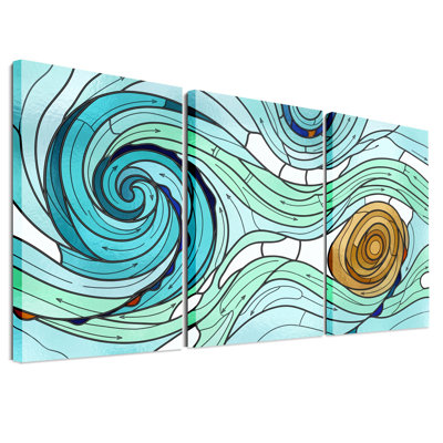 «Blue and Gold Abstract Swirling Design», ensemble de 3 toiles murales