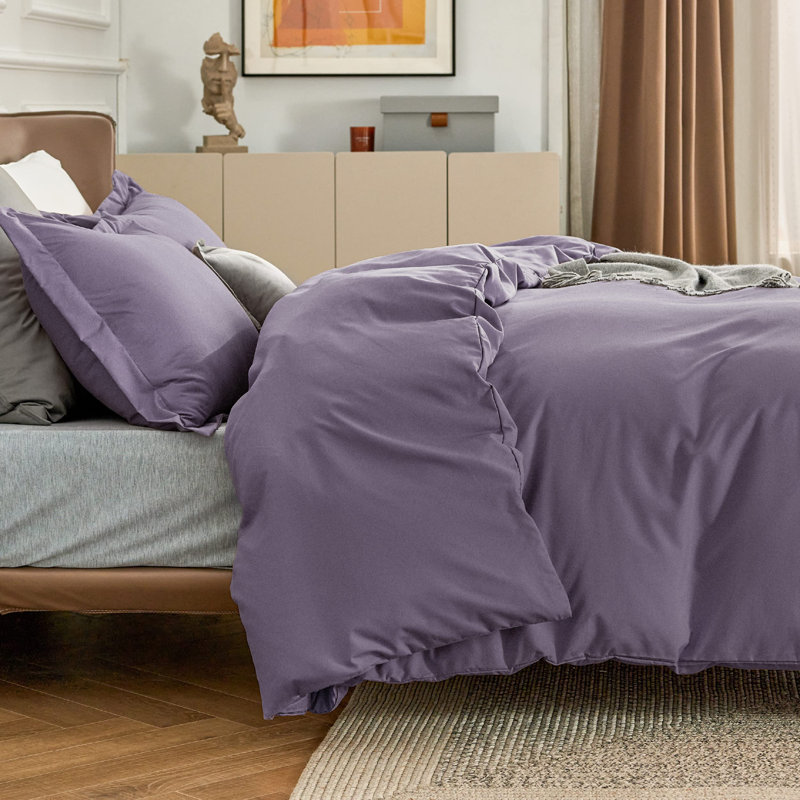Bedsure Grayish Purple Duvet Cover Full Size - Soft Double Brushed Bedding Set for Kids & Adults（Set of 3）, Grayish Purple