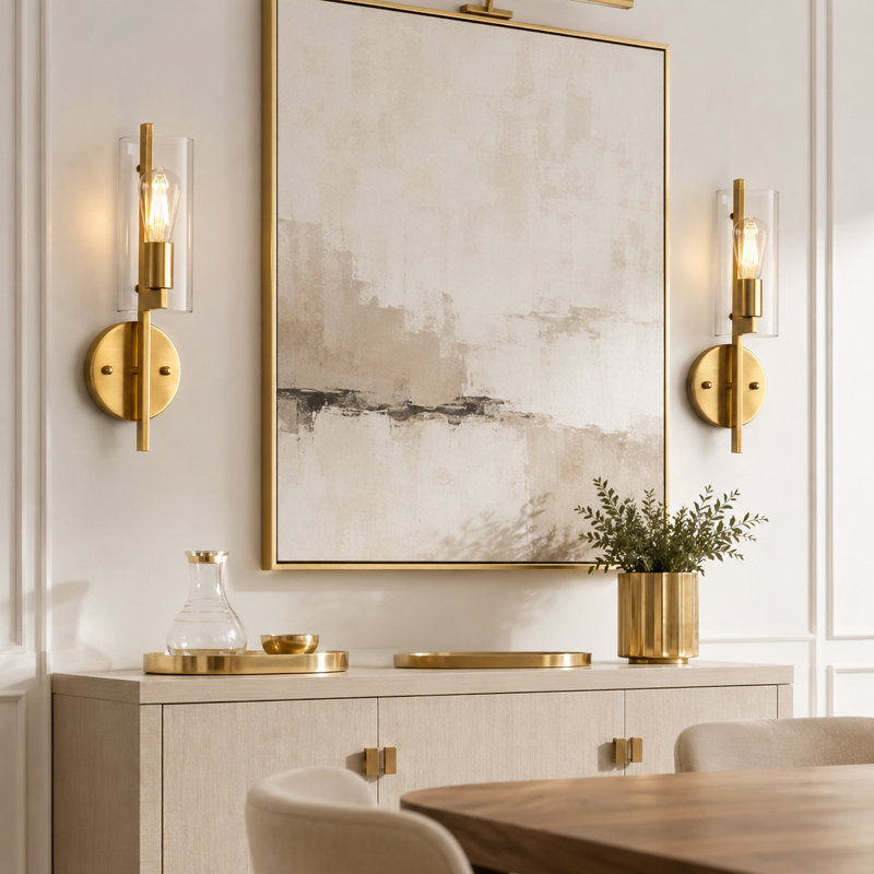 Armed Wall Sconces Light with Cylinder Glass Shade Wallchiere