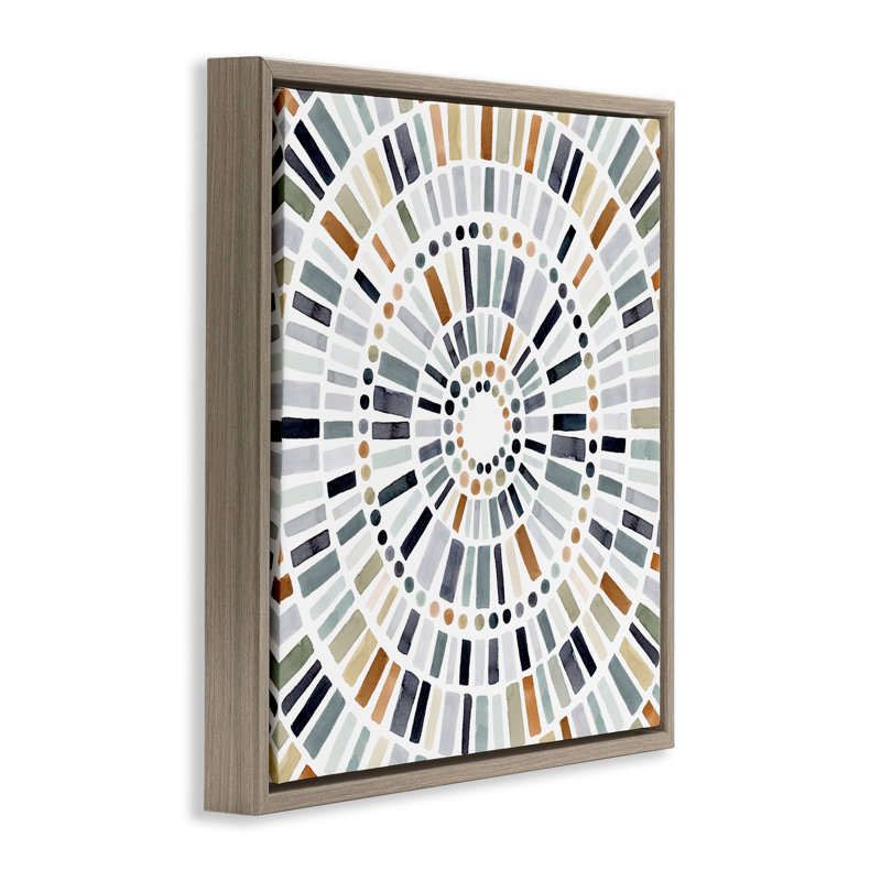 Cercle abstrait mosaïque rustique, H 18 po x l 18 po, Cadre flottant orme Montalcino