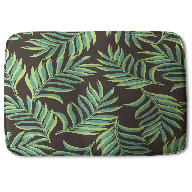 Etienne Non-Slip Bath Rug, Dark Green Palm Leaves