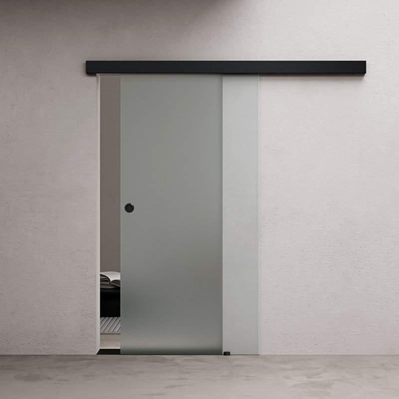 Durovin 775mm internal Sliding Glass Door - Fully Frosted - Black Round Handle with Rail, 1025mm x 2050mm