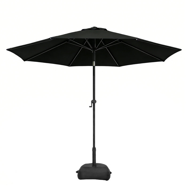 Parasol de marché 9 pi avec base et bouton poussoir inclinable 9 pi, Noir