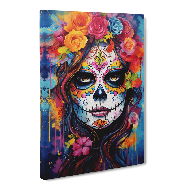 Sugar Skull Action Painting - Print, 60cm H x 40cm W x 3cm D