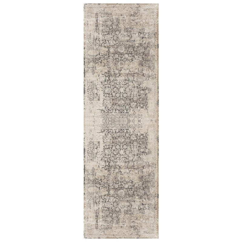 Ophelia Lux Classic Floral Beige/Gray Rug with High-Low Texture, Runner 2'6" x 8'
