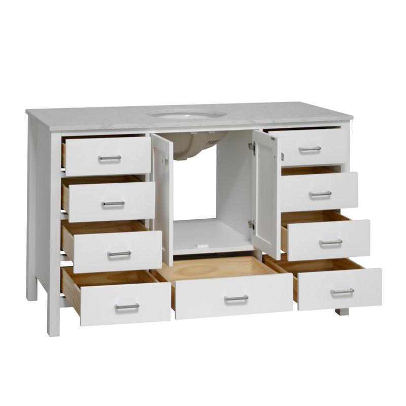 Claudett 60'' Single Bathroom Vanity with Top, White, Engineered White