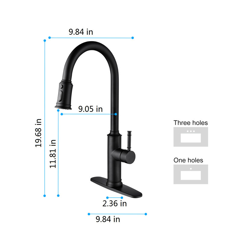 Pull Out Kitchen Faucet In Matte Black Stainless Steel, 360 Rotating High Nozzle, Single Lever For Precise Water Handling, Rust Surface, Aerators A Smooth And Bubble-Rich Stream With , Lever, Nozzle