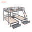 Lit superposé double au-dessus de simple et simple, lit superposé triple en bois avec tiroirs et garde-corps-632205744