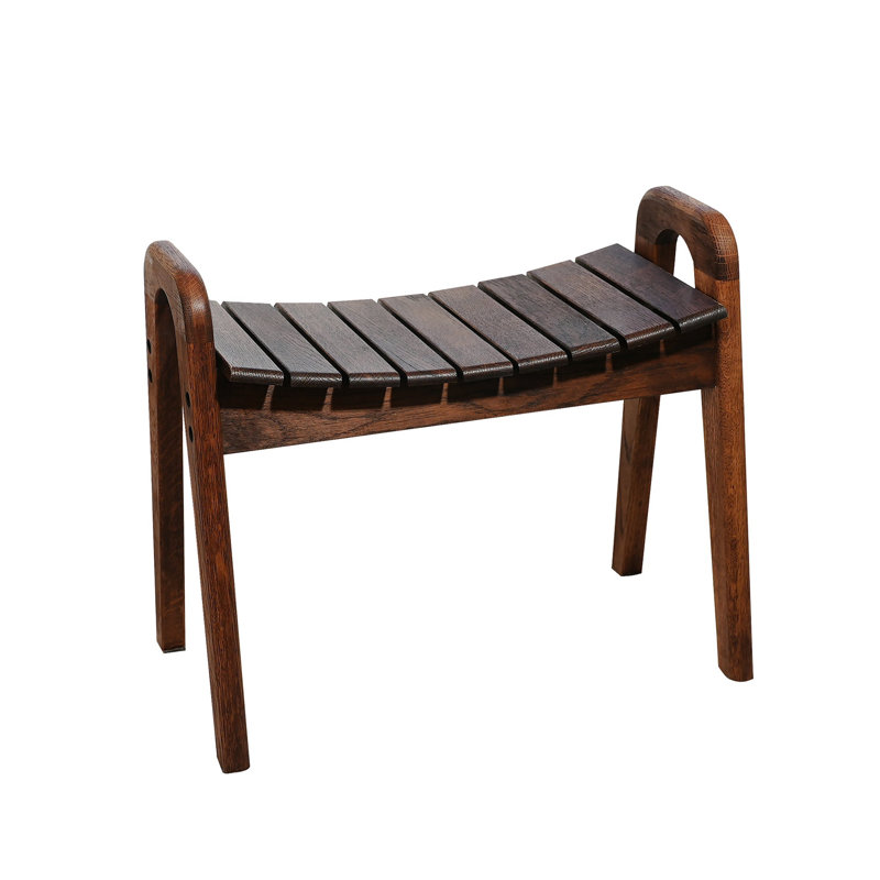 StoneCreek Oak Wood Curved Bow Stool - Versatile Slatted Bench Seat for Entryway, Bathroom, Bedroom & Garden, Dark Oak