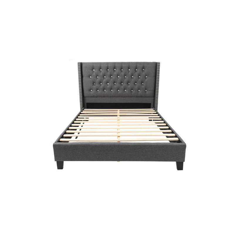Mobilier de chambre à coucher avec pieds en plastique et tête de lit capitonnée de style contemporain, Grand lit