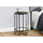 Élégante table d'appoint en stratifié bronze foncé avec base en métal noir, idéale pour la chambre à coucher
