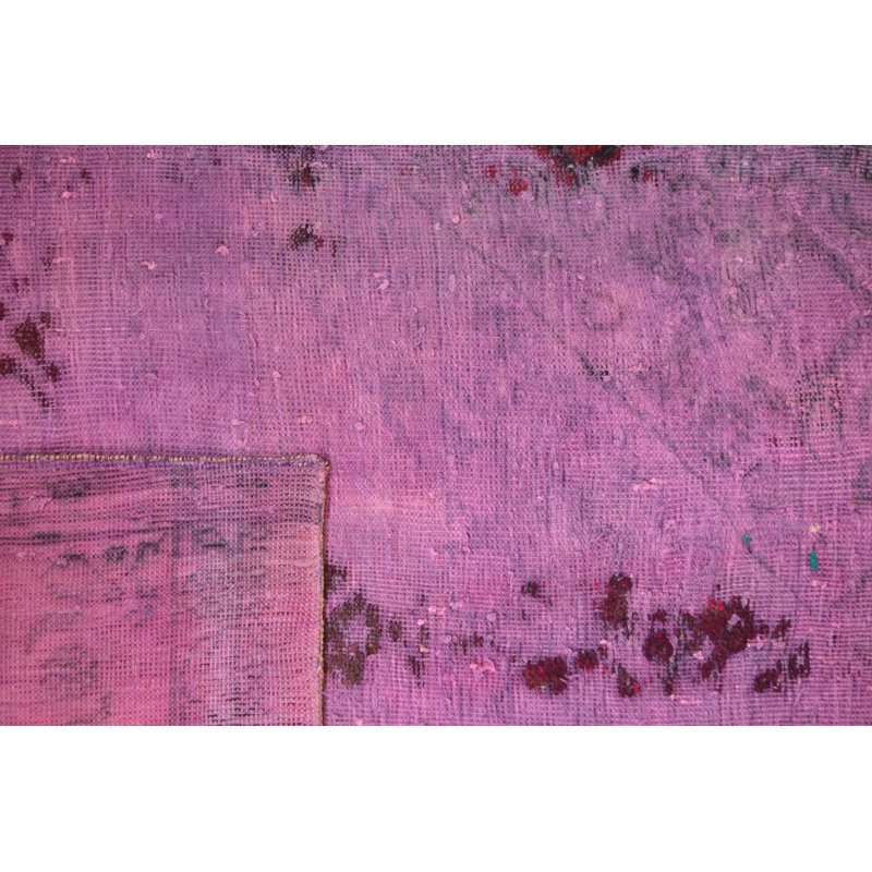 Tapis unique mauve / rose en laine noué à la main de style années 1990 8 pi x 10 pi Kathlyn