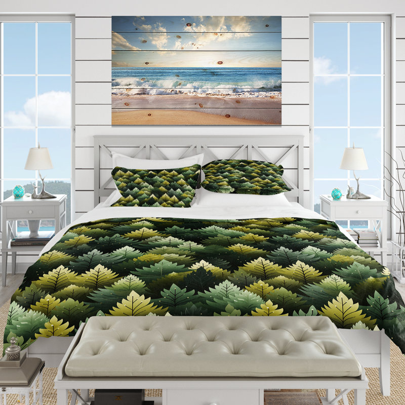 Green Forest Pattern - Botanical Duvet Cover Set, King Duvet Cover + 2 King Shams