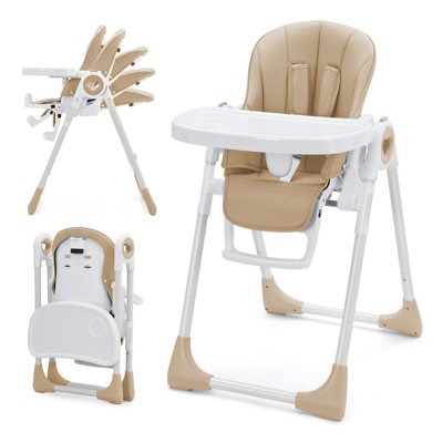 Chaise haute pliable pour bébé de 6 à 36 mois, chaise pliante légère pour tout-petit avec plateau amovible allant au lave-vaisselle, harnais de sécurité à 5 points et positions d'inclinaison et de hauteur multiples