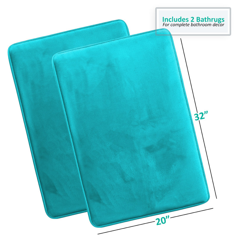 Steph Luxury Ultra Soft and Absorbent Memory Foam Bath Rug Set with Non-Slip Backing, Large: 20"W x 34"L, Teal/Blue