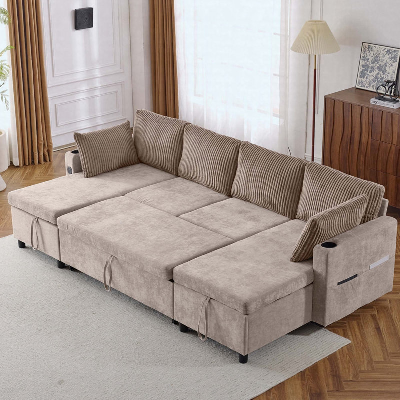 Canapé en chenille avec accoudoirs carrés, Brun