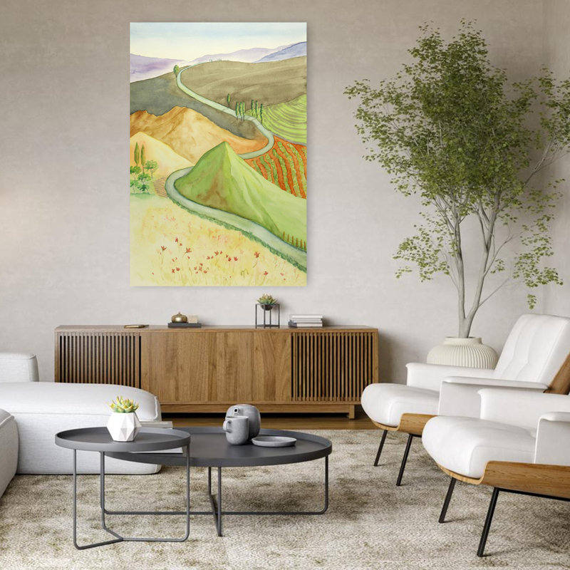 Paysage méditerranéen aux couleurs gaies, paysage contemporain, art mural, H 48 po x l 32 po