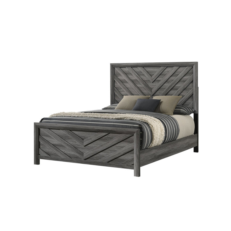 Lit double en bois massif gris moderne pour un style de chambre à coucher confortable et élégant