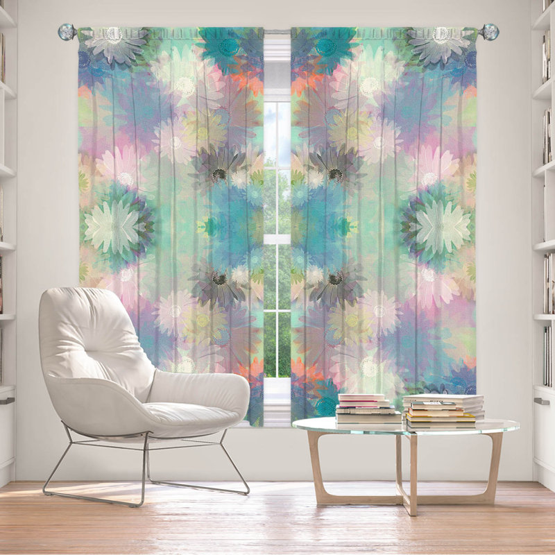 Galyna Room Darkening Curtain Pair, 40" W x 82" L, Blue/White/Pink